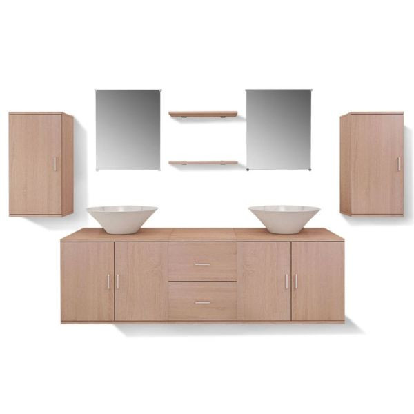 Conjunto de muebles de baño y lavabo 9 piezas beige M 2