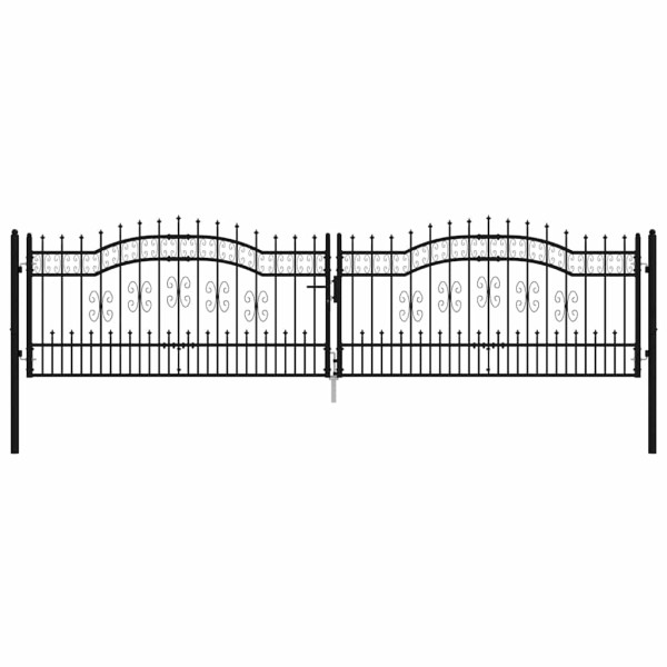 Puerta de valla con punta de lanza negra. 406 x 100 cm. acero con recubrimiento en polvo M 3