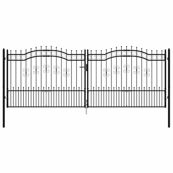 Puerta de valla con punta de lanza negra. 406 x 150 cm. acero con recubrimiento en polvo M 3