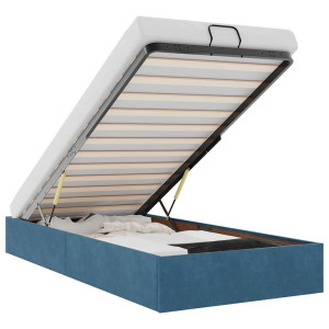 Estructura de cama otomana sin colchón terciopelo azul oscuro H