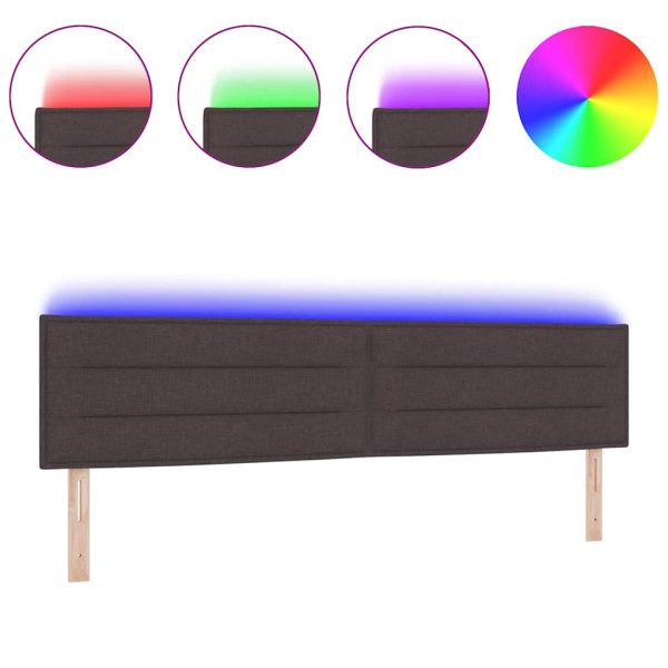Cabecero LED con luces de tiras LED Marrón oscuro 200 cm tela M 2