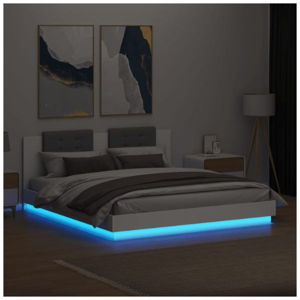 Estructura de cama con cabecero y luces LED blanco 180x200 cm M 3