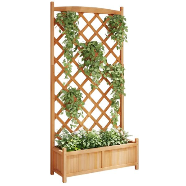 Jardinera con enrejado de madera maciza de abeto marrón D