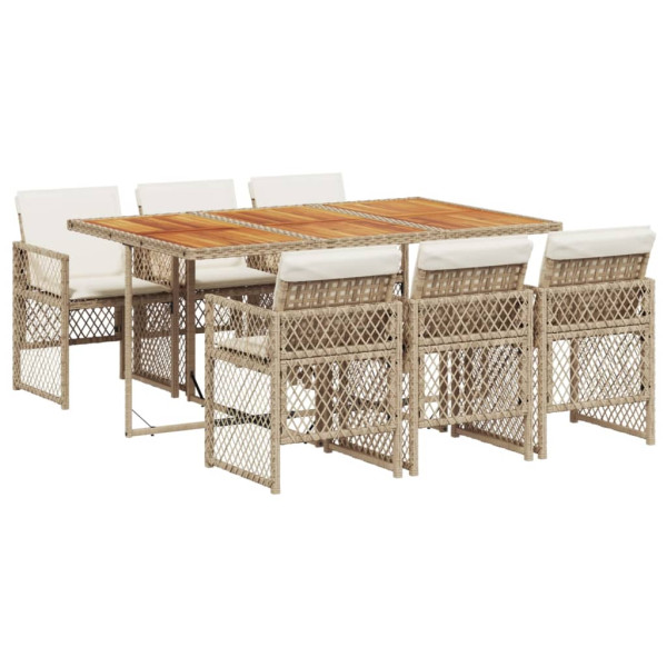 Set comedor de jardín 7 pzas con cojines ratán sintético beige M 2