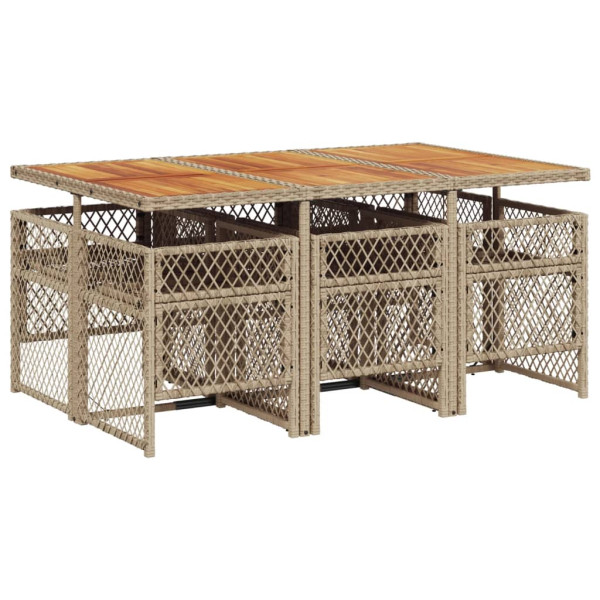 Set comedor de jardín 7 pzas con cojines ratán sintético beige M 5