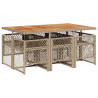 Set comedor de jardín 7 pzas con cojines ratán sintético beige 5
