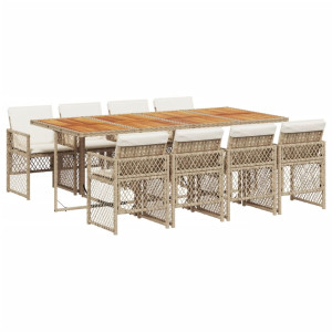 Set comedor de jardín 9 pzas con cojines ratán sintético beige H