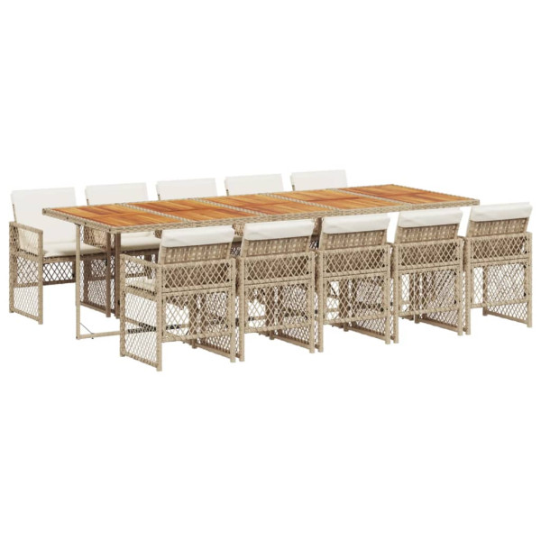Set comedor de jardín 11 pzas con cojines ratán sintético beige M 2