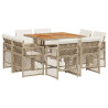 Set comedor de jardín 9 pzas con cojines ratán sintético beige 2