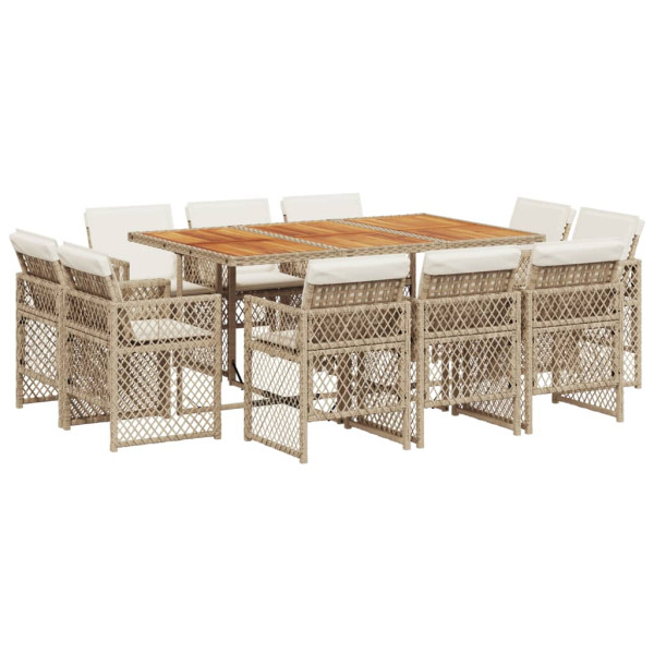 Set comedor de jardín 11 pzas con cojines ratán sintético beige M 2
