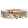 Set comedor de jardín 11 pzas con cojines ratán sintético beige 2