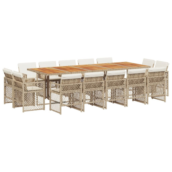 Set comedor de jardín con cojines 15 pzas ratán sintético beige M 2