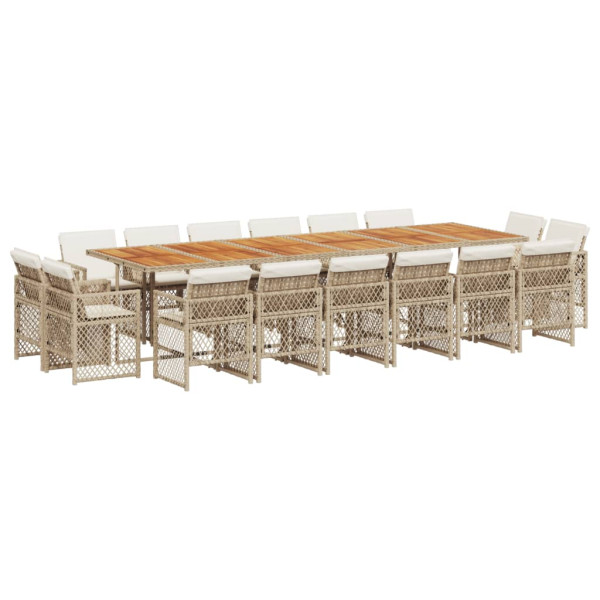 Set comedor de jardín 17 pzas con cojines ratán sintético beige M 2