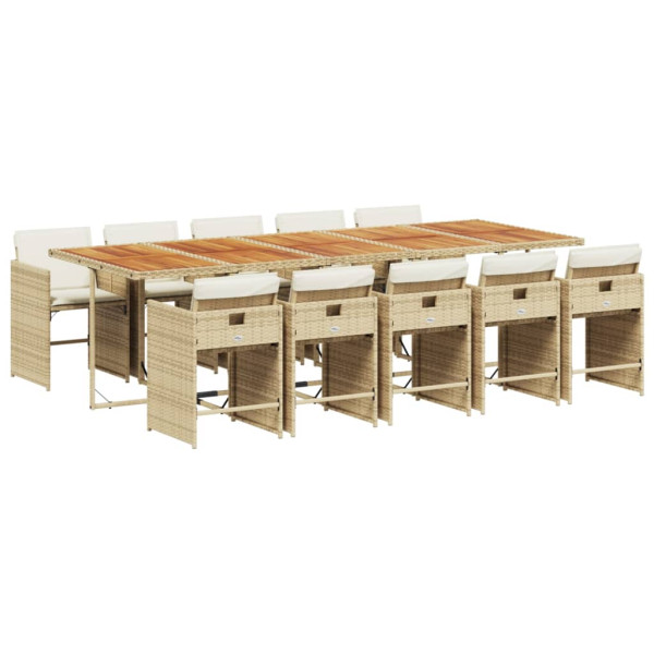 Set comedor de jardín 11 pzas con cojines ratán sintético beige M 2