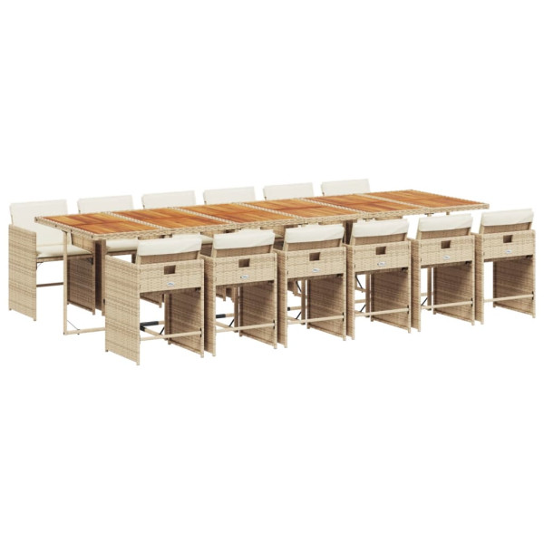 Set comedor de jardín con cojines 13 pzas ratán sintético beige M 2