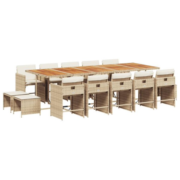 Set comedor de jardín con cojines 15 pzas ratán sintético beige M 2