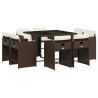 Set comedor para jardín 9 pzas y cojines ratán sintético marrón 2