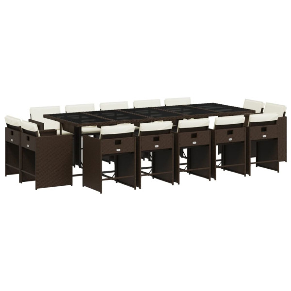 Set comedor de jardín y cojines 15 pzas ratán sintético marrón M 2