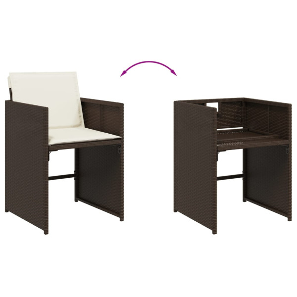 Set comedor de jardín y cojines 15 pzas ratán sintético marrón M 5