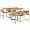 Set comedor de jardín 5 pzas con cojines ratán sintético beige 2