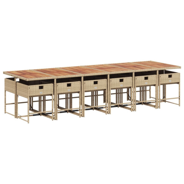 Set comedor de jardín con cojines 13 pzas ratán sintético beige M 3