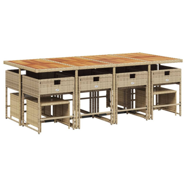 Set comedor de jardín con cojines 13 pzas ratán sintético beige M 3