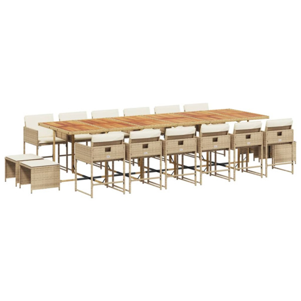Set comedor de jardín 17 pzas con cojines ratán sintético beige M 2
