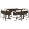 Set comedor para jardín 9 pzas y cojines ratán sintético marrón 2