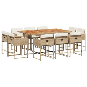 Set comedor de jardín 11 pzas con cojines ratán sintético beige H