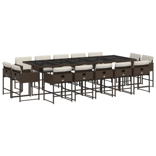 Set comedor de jardín y cojines 15 pzas ratán sintético marrón M 2
