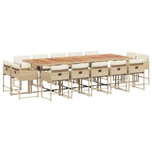 Set comedor de jardín con cojines 15 pzas ratán sintético beige H