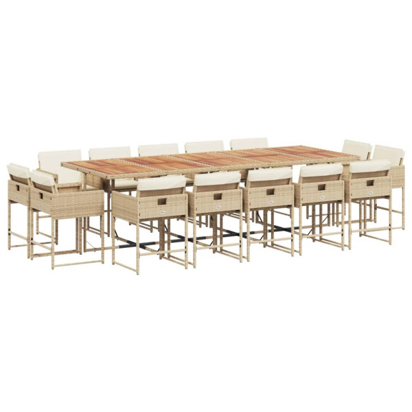 Set comedor de jardín con cojines 15 pzas ratán sintético beige M 2