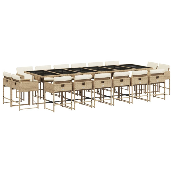 Set comedor de jardín 17 pzas con cojines ratán sintético beige M 2