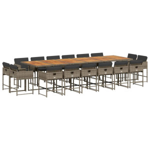 Set comedor de jardín 17 pzas y cojines ratán sintético gris H