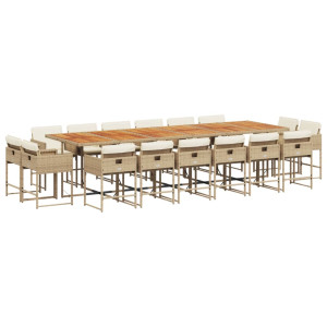 Set comedor de jardín 17 pzas con cojines ratán sintético beige H