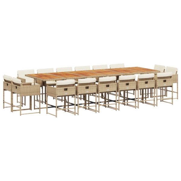 Set comedor de jardín 17 pzas con cojines ratán sintético beige M 2
