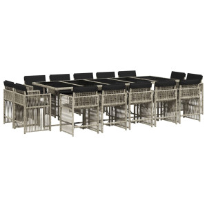 Set comedor jardín y cojines 17 pzas ratán sintético gris claro H