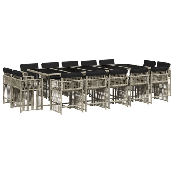 Set comedor jardín y cojines 17 pzas ratán sintético gris claro M 2