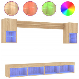 Muebles TV pared con LED 6 pzas madera ingeniería roble Sonoma H