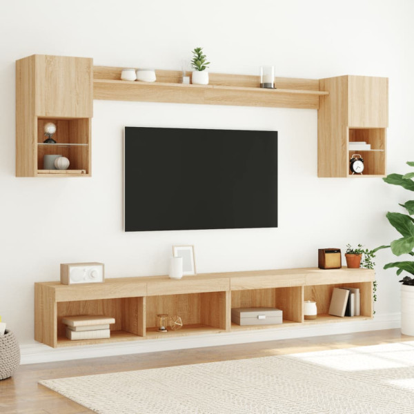 Muebles TV pared con LED 6 pzas madera ingeniería roble Sonoma M 4