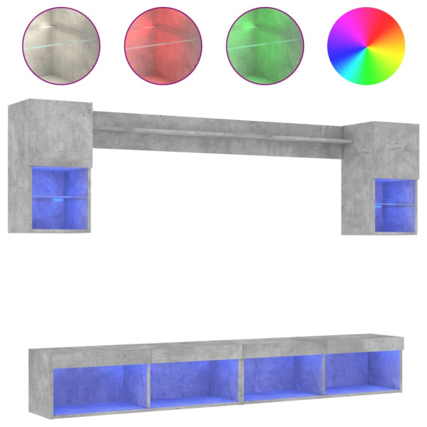 Muebles TV pared con LED 6 pzas madera ingeniería gris hormigón M 2