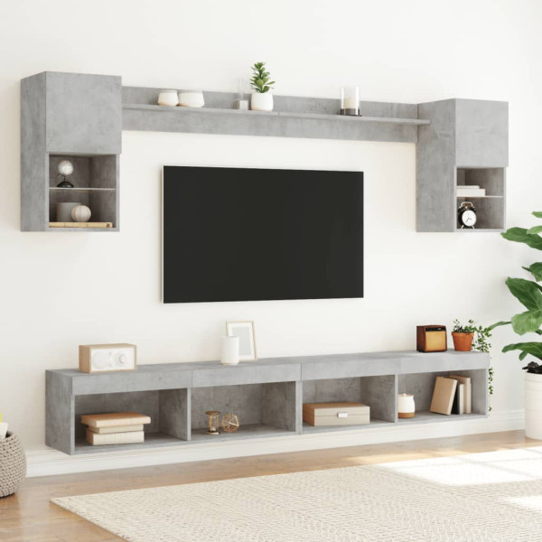 Muebles TV pared con LED 6 pzas madera ingeniería gris hormigón M 4