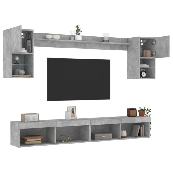 Muebles TV pared con LED 6 pzas madera ingeniería gris hormigón M 5