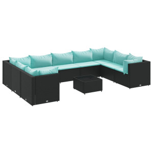 Set de muebles de jardín 10 pzas cojines ratán sintético negro H
