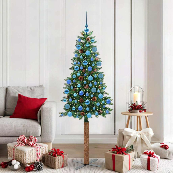 Árbol de Navidad Delgado con 300 LED con soporte Verde 180 cm D