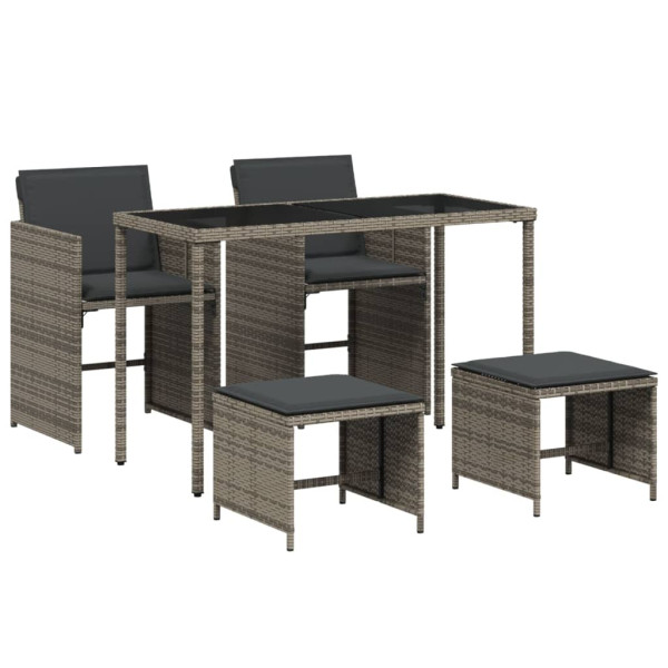 Set comedor de jardín 5 piezas con cojines ratán sintético gris M 2