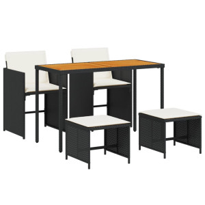 Set de muebles jardín 5 pzas con cojines ratán sintético negro H