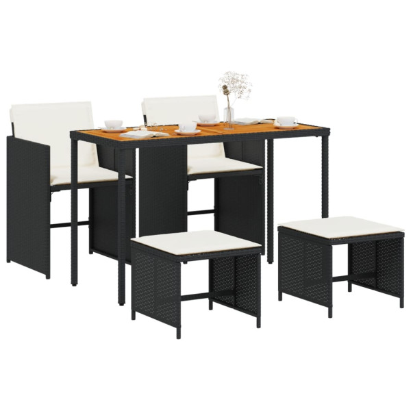Set de muebles jardín 5 pzas con cojines ratán sintético negro M 3