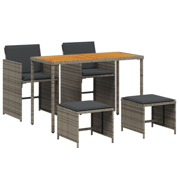 Set comedor de jardín 5 piezas con cojines ratán sintético gris M 2