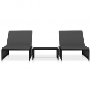 Espreguiçadeiras com mesa 2 pcs vime PE preto H